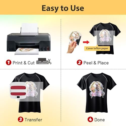 TransOurDream Heat Transfer Paper for Dark Polyester Fabrics (Dark X, 8.5"x11", 50 Sheets) Printable Iron on Heat Transfer Vinyl for Inkjet Printer