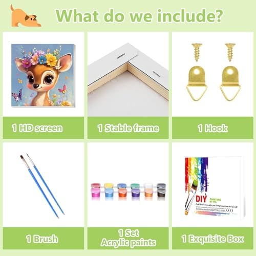 Reivworl Deer Paint by Numbers Kit for Kids with Frame 8×8 inch