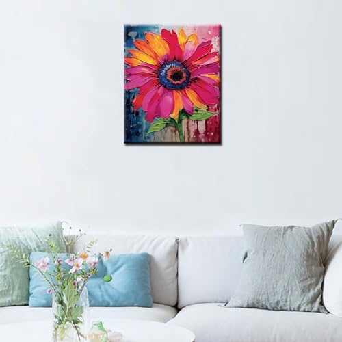 Simple Flower Paint by Numbers,Abstract Paint by Number for Adults,Green Leaf Paint by Number Kits on Canvas Graffiti Drawing Paintwork with Paintbrushes,Art Crafts (Without Frame)