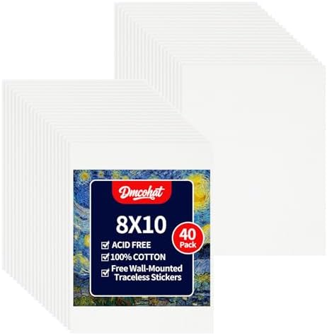 Canvas for Painting - 40 Pack 8x10 Painting Canvas Boards,Free Wall-Mounted Traceless Stickers,Suitable for Painting Supplies, Acrylic, Oil, Watercolor, and Tempera.