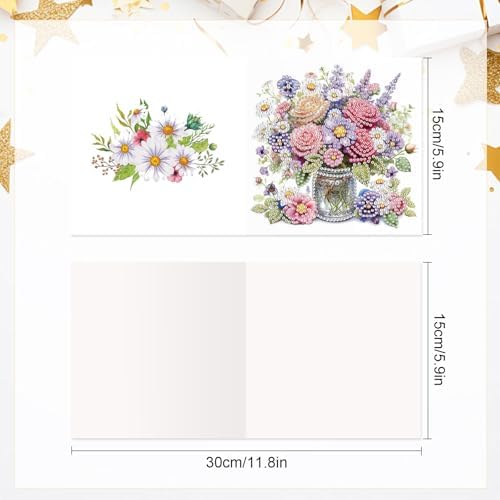 Tontut 6pcs Diamond Art Painting Greeting Card, Pretty Vase Beautiful Flowers 5D DIY Special Shape Diamond Painting Christmas Birthday Greeting Card Creative Gifts