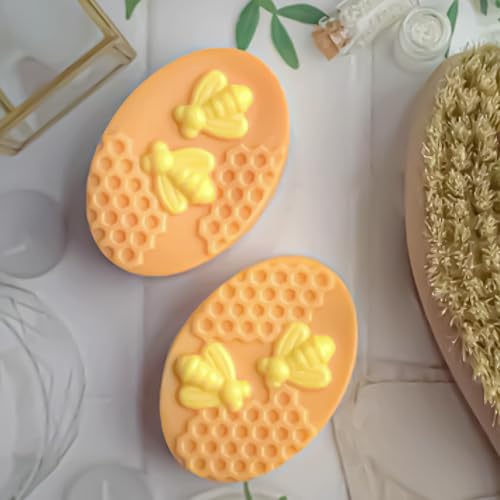 Bee Honeycomb Silicone Molds, 2 Pack Oval Soap Mold 12 Cavitiy | Honeybee Flower Soap Molds for Soap Making Homemade Bath Bomb Lotion Bar Beeswax, Non-Stick, Great for DIY & Gifts