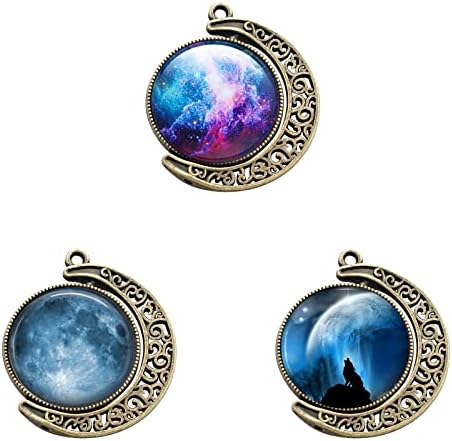 Moon Rotation Double Side Pendant Trays, Bronze, 30Pcs 10Sets