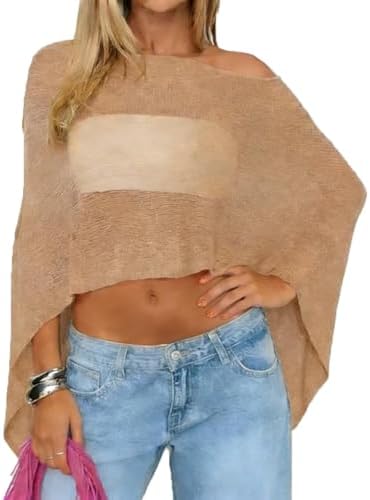 Women Sheer Poncho Top Knit Crochet Irregular Shrug Bolero Shawl Lightweight See Through Beach Cover Up