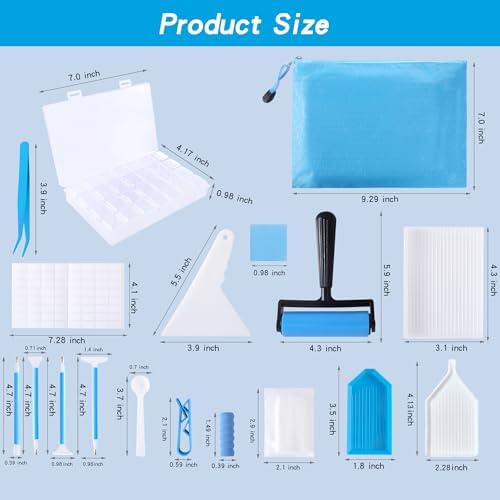 LYMUSUMI 61PCS 5D Diamonds Art Accessories and Tools Kits with Diamond Painting Roller and Diamond Art Storage Box for Adults or Kids（Blue）