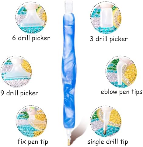RaySoar Diamond Painting Art Drilling Dot Pen with Tips Nibs Placers Tool Accessories for Adults, Gem Rhinestone Picker Stylus New Blue