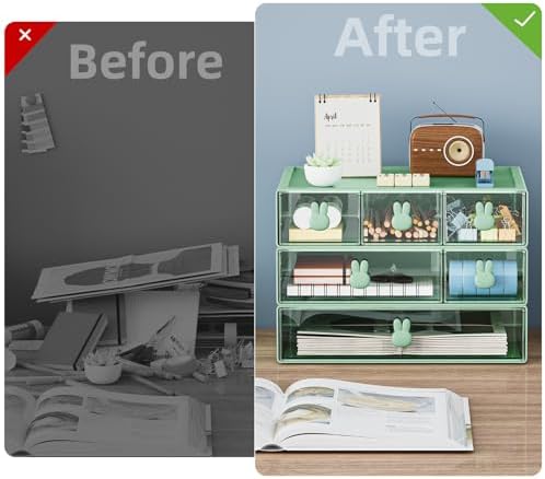 Marbrasse Desk Organizer with 6 Drawers, 3 Tier Stackable Storage Drawers Plastic Makeup Storage, Office Organizers and Storage, Desk Storage Box for Office, School, Home Green