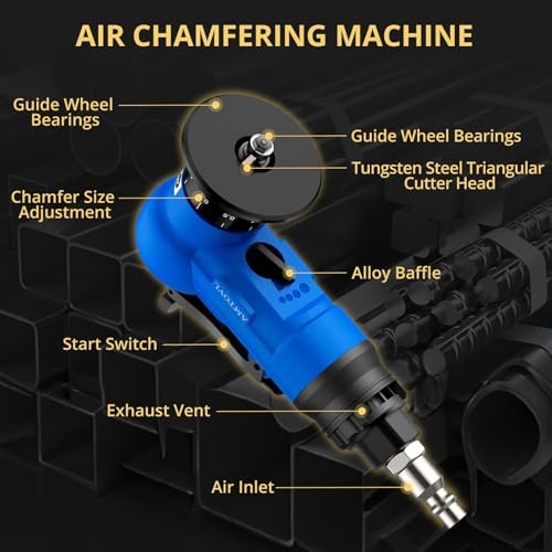 AMTOVL Pneumatic Chamfering Tool, Mini Air Chamfer Tool W/ 10C & 10R Blades | Chamfer Tool with 10 C-Angle & 10 R-Angle Blades, 45° 30000 RPM Chamfering Tool for Metal and Wood with 1/4" Air Inlet