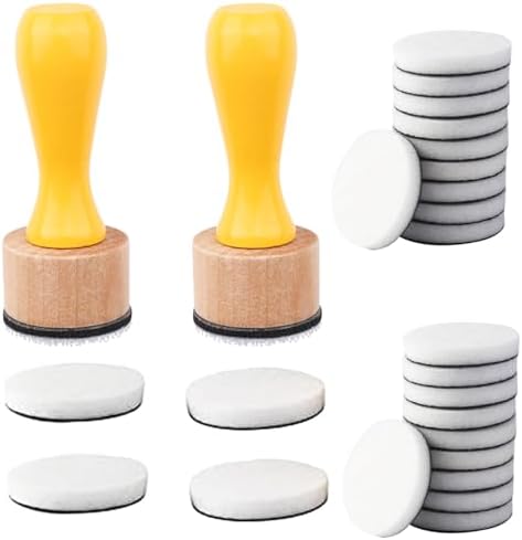 26 Pcs/Sets Ink Blending Tool Sets, Include 2 Pcs Round Ink Mini Applicator Tools and 24 Pcs Replacement Refill Foam Pads for Drawing Distressing Blending Scrapbooking & Stamping Supplies (Yellow)