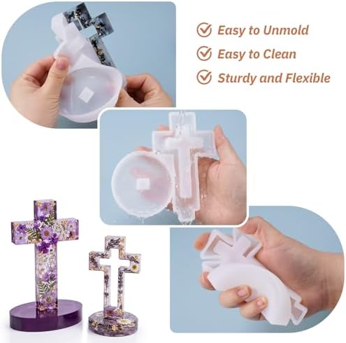 Cross Resin Mold Set with Base, Silicone Standing Cross Molds and Cross Pendant Necklace Molds, DIY Epoxy Resin Mold Kit with 5 Black Cords and 5 Jump Rings for Resin, Soap, Wax, Plaster Crafts