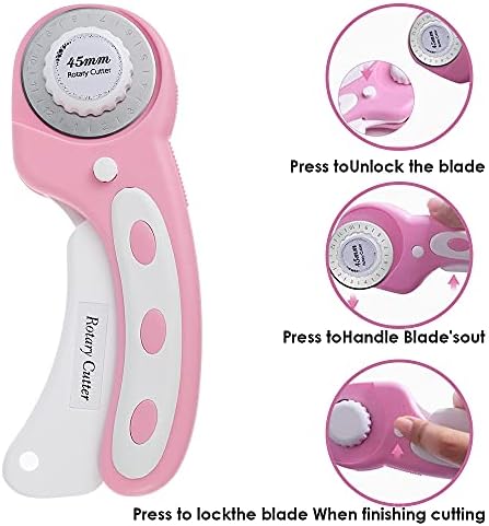 Abizarch Rotary Cutter Set - 45mm Rotary Fabric Cutter, A4 Cutting Mat, Self Healing Sewing Mats, Quilting Ruler and Fixing Clips, Craft Knife Set, Ideal for Crafting, Sewing, Patchworking