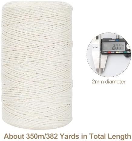 Natural Cotton Macrame Rope - 2mm x 380Yards (1140Feet), 2 Strands Twisted Macrame Cotton Cord for Wall Hanging, Plant Hangers, Crafts, Gift Wrapping and Wedding Decorations, Lake Green