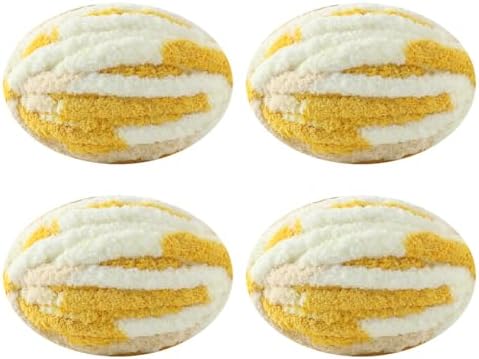 Chunky Yarn for Hand Knitting, No7 Thick Yarn, 250Grams 32Yards, Pack of 4, Perfect for Knitters and Crafters (Turmeric Yellow Off-White)