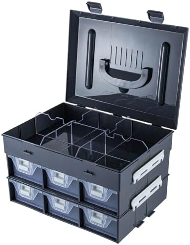 MyGift 11 Inch Hardware Organizer Case 24 Compartments 6 Drawers Gray