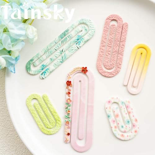 TAINSKY Paperclip Polymer Clay Cutters, Giant Paperclip Bookmark Creator for Polymer Clay Jewelry, 6 Pcs Reading Clay Cutters for Making Earrings Jewerly, Polymer Clay Earrings Tools