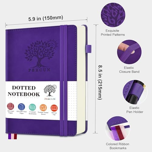 Dotted Journal 5.9"×8.5", 160 Pages Dot Grid Notebook, Bullet Journaling | Hardcover Leather Journal for Women & Men,100 Gsm Thick Paper,Medium Size, Dotted notebook for Work, School, Travel Writing