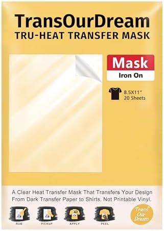 TransOurDream Heat Transfer Mask & Iron on Tape(20 Sheets, 8.5x11") - Iron-On Clear Positioning Film for Dark Transfer Paper & Printable HTV on Shirts