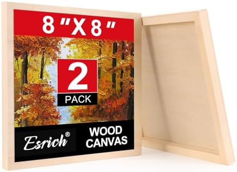 ESRICH 8x8 Inch Wood Panels, 2 Pack Square Craft Wood Canvas Boards, Blank Unfinished Wooden Art Board for DIY Art Creations Such as Painting, Acrylic Pouring, Resin, Burning, Collage, etc.