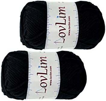 Yarn Pack, 2 skeins of 50g Each, Soft Cotton Yarn for Crochet and Knitting, Craft DK Amigurumi Yarn (Black)