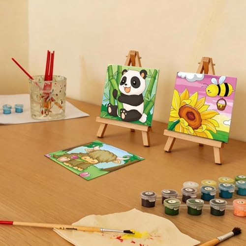 Anseal 12 Packs Pre Drawn Canvas to Paint, 4" X 4" Animal Pre-Printed Canvas Paint Party, Stretched Outline Painting Boards for Beginners, Party Favor