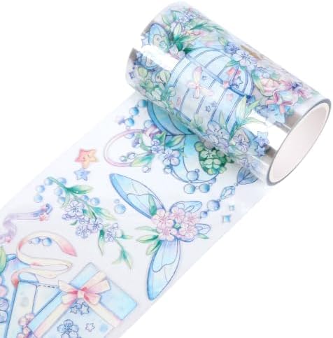 Sitsink PET Tape for Journal Scrapbooking - Blue Floral PET Tape Stickers for Crafts Junk Journal Supplies Notebook Scrapbook DIY Decor Ornament