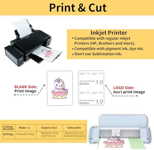 TransOurDream Heat Transfer Paper for Dark T Shirts (Glitter, 20 Sheets, 8.5x11") Iron on Transfers Paper for Dark Fabric Printable Heat Transfer Vinyl for Inkjet Printer