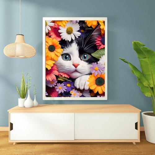Axquilon Flower Cat Diamond Painting Kits 12X16 inch