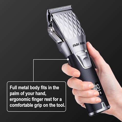 FADEKING Professional Hair Clippers for Men, Cordless Barber Clippers with LED Display, Rechargeable Hair Cutting Kit for Fade & Taper, Fathers Day Gift for Dad Men Husband (Silver+Black)