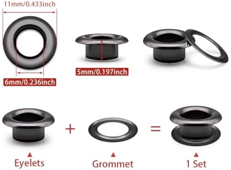 SEMINI 400 Sets 6mm Gunmetal Grommet Eyelet Kit for Fabric Leather Crafts