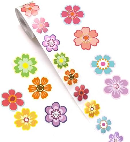 500Pcs Flowers Stickers Roll 1.2 Inch Floral Shape Waterproof Self-Adhesive Stickers Labels Decals for Gift Wrapping Greeting Cards Envelopes Invitations Party Supplies