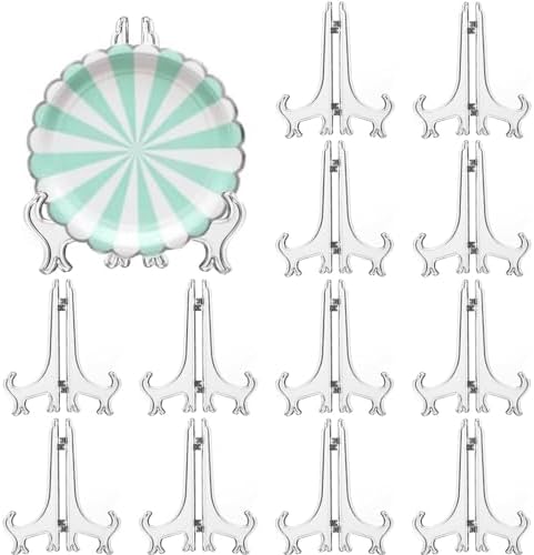 LonlyEagle 12 Pack 5 Inch Clear Plastic Easels or Stand/Plate Holders to Display Pictures or Other Items at Weddings, Plate Stands for Home Decoration, Birthdays, Tables