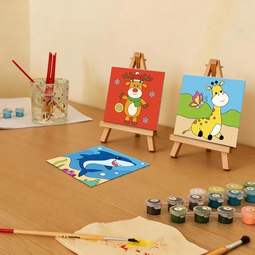Anseal 12 Packs Pre Drawn Canvas to Paint, 4" X 4" Animal Pre-Printed Canvas Paint Party, Stretched Outline Painting Boards for Beginners, Party Favor