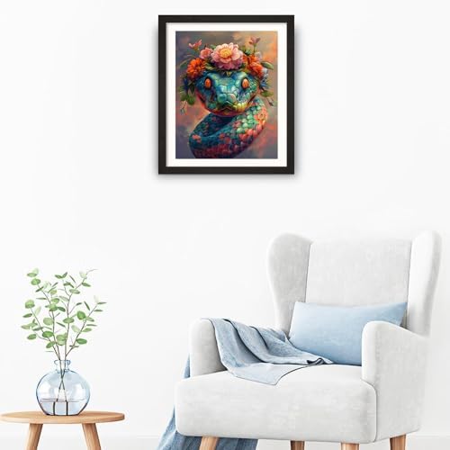 Natuyalo Paint by Numbers for Adults - Colorful Snake and Flowers Paint by Number Kits on Canvas Without Frame, Animal DIY Acrylic Painting for Ideal Gift Home Wall Decor 16x20 Inch