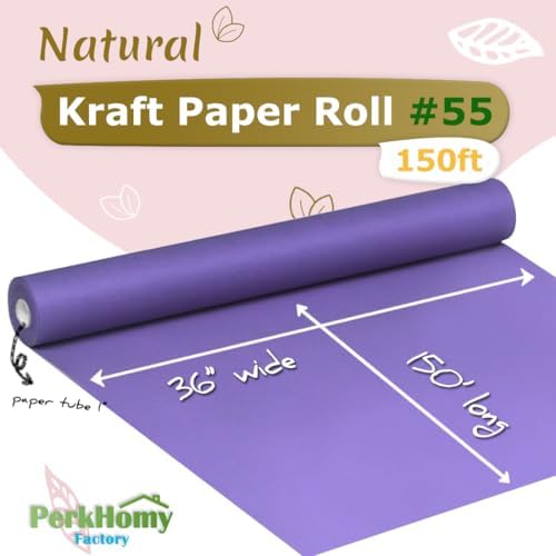 PerkHomy Purple Kraft Paper Roll 36" x 1,800" (150') for Gift Wrapping Bouquet Flower Art Painting Craft Writing Packaging Shipping 80GSM 55LB (Purple, 36" x 150')