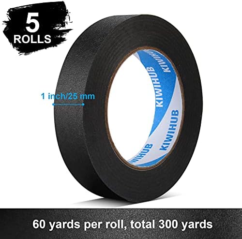 Black Painters Tape, 1 in x 60 yd x 5 Rolls(300 Yards Total)