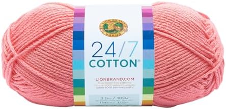 Lion Brand Yarn, 24/7 Cotton Yarn, Pink, 1 Pack