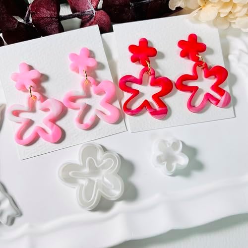 Xaekicr 2PCS Flower Polymer Clay Cutters – Floral Clay Earring Cutters for Spring Jewelry, Cute Clay Tools for Polymer Clay Crafts and DIY Gift Making