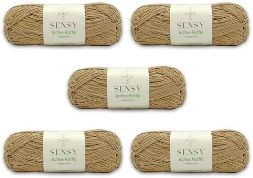 S Sensy Softee Raffia - Polyester Raffia Yarn 5 Skeins Latte 109 Yards 4 oz