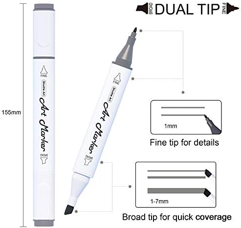 Shuttle Art 15 Colors Grey Tones Dual Tip Art Marker, Alcohol Based Marker Pens Double Ended with Fine and Chisel Point Tips Perfect for Drawing,Shading,Sketching,Designing,Outlining,Illustrating