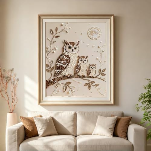 Owls Pearl Diamond Painting Kits for Adults,3D Special Shape Diamond Art