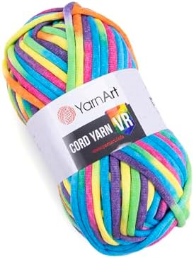 YarnArt Cord Rainbow Yarn - Cotton Polyester Crocheting and Knitting Yarn - Home Decoration Yarn for Baskets, Doormats, Rugs, Supla, Cushions, Blankets, Bags,Super Bulky #6, (1 Skein) (919)