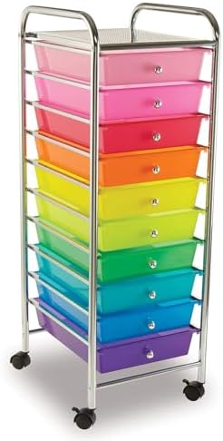 Simply Tidy 10 Drawer Rainbow Rolling Cart - Mobile Organizer with Removable Drawers, Swivel & Locking Casters, Durable Tubular Frame - 1 Set