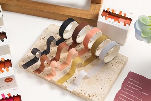 Solid Color Washi Tape Set - 5 Rolls Gradient Rainbow Adhesive Tapes Pastel Arts Decorative Masking Tape Sets for Craft, Kids, Scrapbook, DIY, Gift Wrapping (6-Terra Clay)
