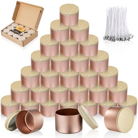 MGLIFEUL 4oz Candle Tins Jars Cans with Lids and Wax Wick for Making Candle | Glod Empty Candle Containers for Small Business & Beginners Commercial candle-making DIY Candle Supplies (Glod,4oz,24pcs)