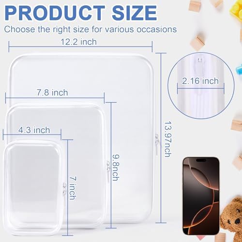 YOPCDJ Clear Hard Shell Zipper Case, Clear Zipper Pouches Waterproof Makeup Organizer & Travel Toiletry Storage Bag, Plastic Pouch for Office, Home, White,3 Pack XL LS