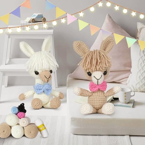MOREJMTT Crochet kit for Beginners，Knitting kit，Equipped with Step-by-Step Video tutorials, Adult Junior Crochet Kits,Crochet Animals kit(2pack Alpaca)