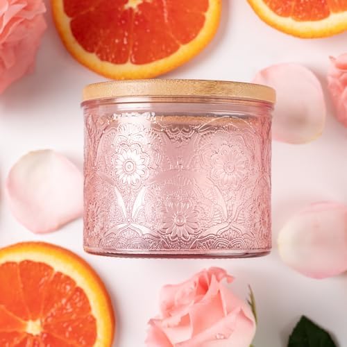 10 oz Pink Mandala Glass Candle Jars with Bamboo Lids, 9 Pack