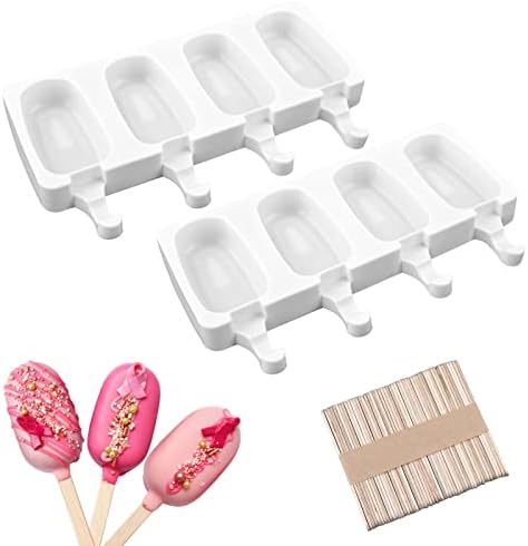 Sakolla 2 Pack 4 Cavity Mini Popsicle Silicone Molds with 50 Wooden Sticks