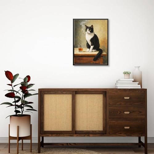 Cat Diamond Art Kits for Adults, Whiskey Round Diamond Painting 12x16 Inch