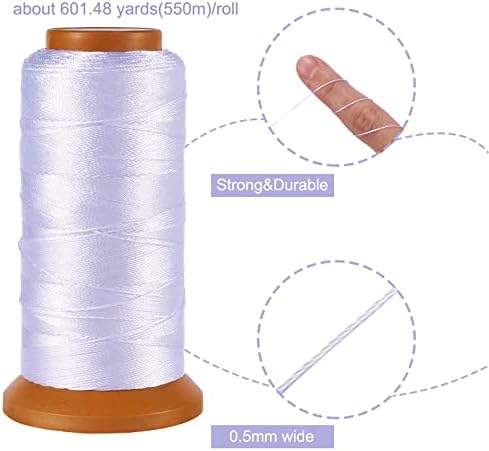 601Yards 0.5mm Nylon Sewing Thread Polyester Leather Cord White Beading String Macrame Cord Rope for DIY Necklace Bracelet Handcraft Leather Sewing Bookbinding